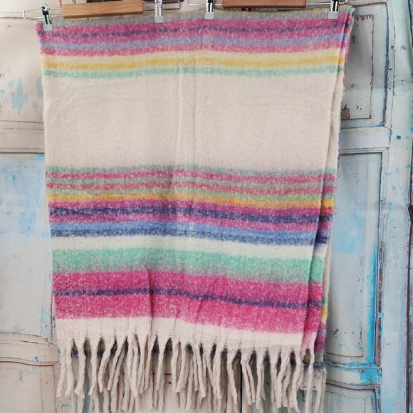 FREE PEOPLE Fringe Throw Blanket Skye Pink Blu - Picture 2 of 5